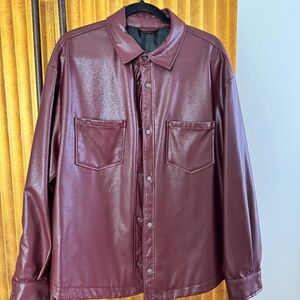 Zara Womens Burgundy Leather Button Down